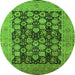 Round Machine Washable Oriental Green Industrial Area Rugs, wshurb1757grn