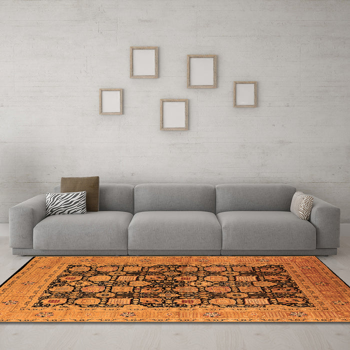Machine Washable Oriental Orange Industrial Area Rugs in a Living Room, wshurb1757org