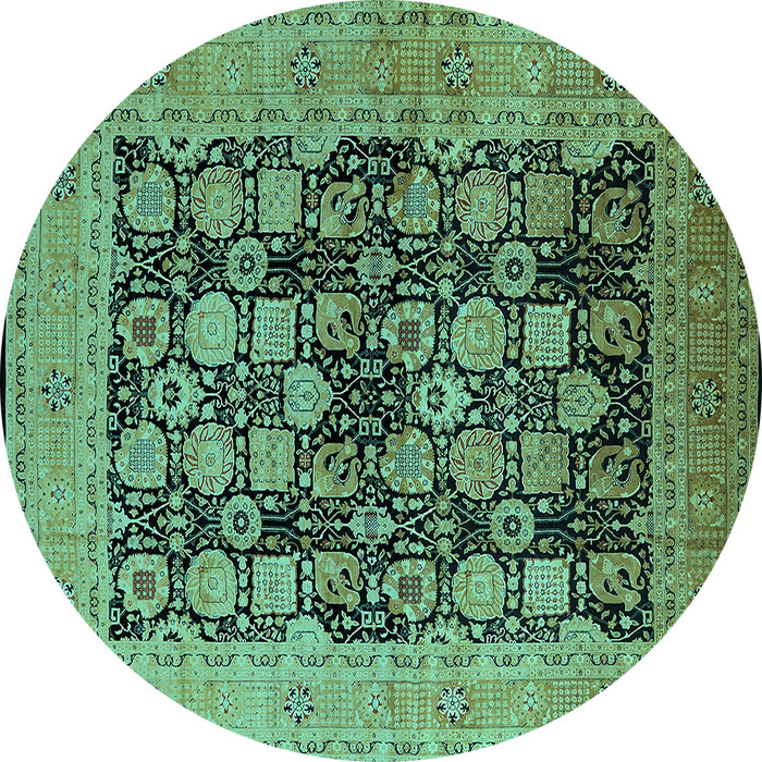 Round Oriental Turquoise Industrial Rug, urb1757turq