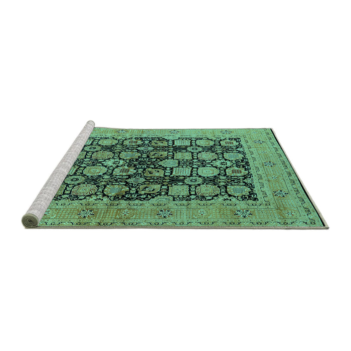 Sideview of Machine Washable Oriental Turquoise Industrial Area Rugs, wshurb1757turq