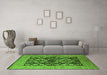 Machine Washable Oriental Green Industrial Area Rugs in a Living Room,, wshurb1757grn