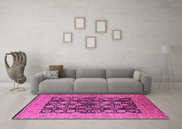 Machine Washable Oriental Pink Industrial Rug in a Living Room, wshurb1757pnk