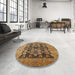 Round Mid-Century Modern Sangria Brown Oriental Rug in a Office, urb1757