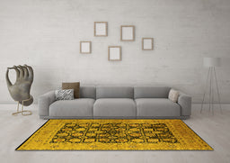 Machine Washable Oriental Yellow Industrial Rug in a Living Room, wshurb1757yw