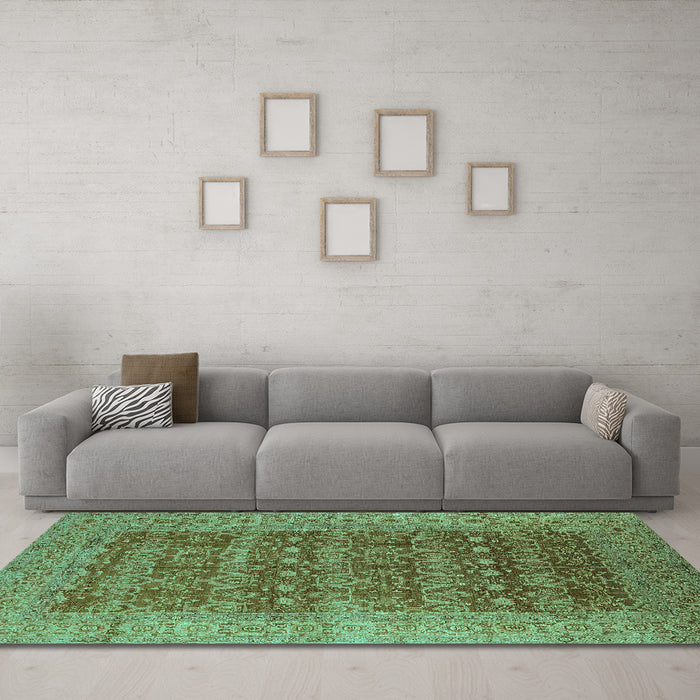 Machine Washable Oriental Turquoise Industrial Area Rugs in a Living Room,, wshurb1758turq