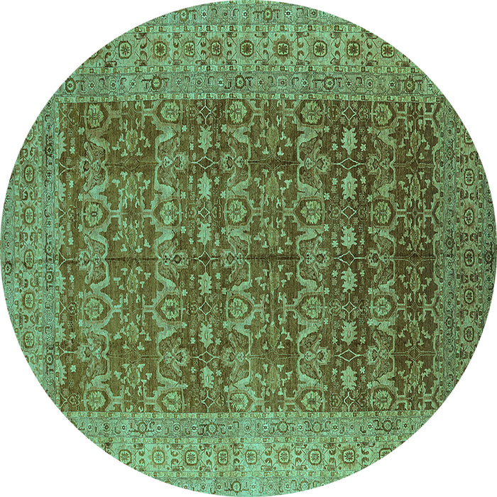 Round Machine Washable Oriental Turquoise Industrial Area Rugs, wshurb1758turq