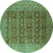 Round Machine Washable Oriental Turquoise Industrial Area Rugs, wshurb1758turq