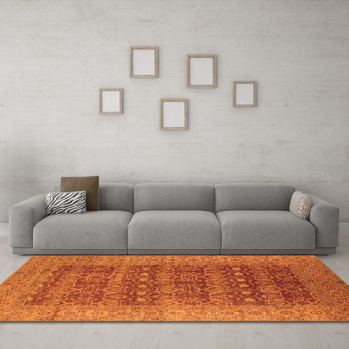 Machine Washable Oriental Orange Industrial Area Rugs in a Living Room, wshurb1758org