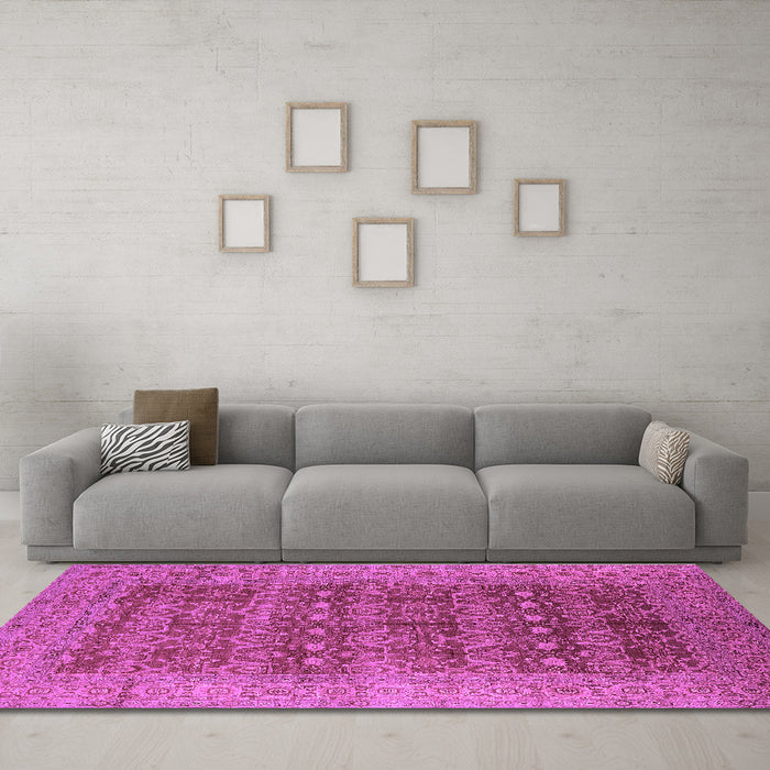 Machine Washable Oriental Purple Industrial Area Rugs in a Living Room, wshurb1758pur
