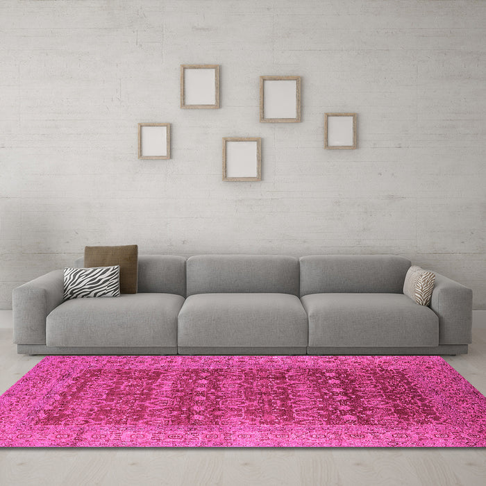 Machine Washable Oriental Pink Industrial Rug in a Living Room, wshurb1758pnk