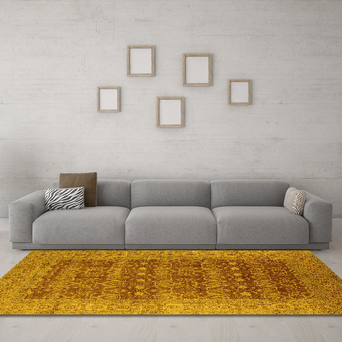Machine Washable Oriental Yellow Industrial Rug in a Living Room, wshurb1758yw