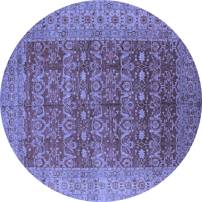 Round Machine Washable Oriental Blue Industrial Rug, wshurb1758blu