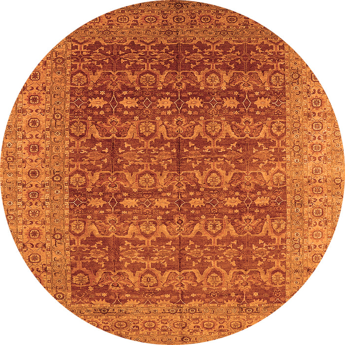 Round Machine Washable Oriental Orange Industrial Area Rugs, wshurb1758org