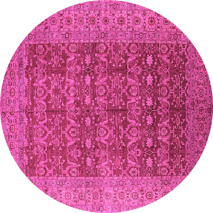Round Machine Washable Oriental Pink Industrial Rug, wshurb1758pnk