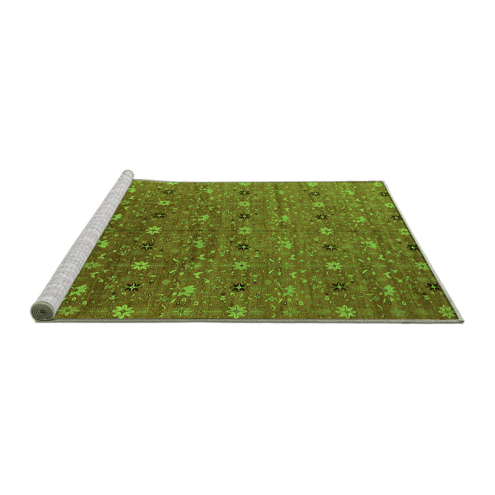 Sideview of Machine Washable Oriental Green Industrial Area Rugs, wshurb1759grn