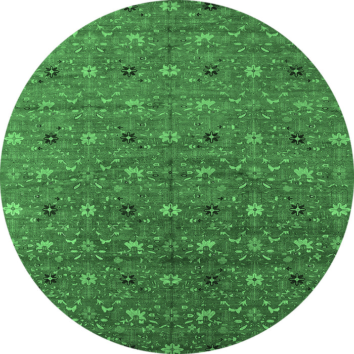 Round Oriental Emerald Green Industrial Rug, urb1759emgrn