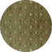 Round Machine Washable Oriental Turquoise Industrial Area Rugs, wshurb1759turq