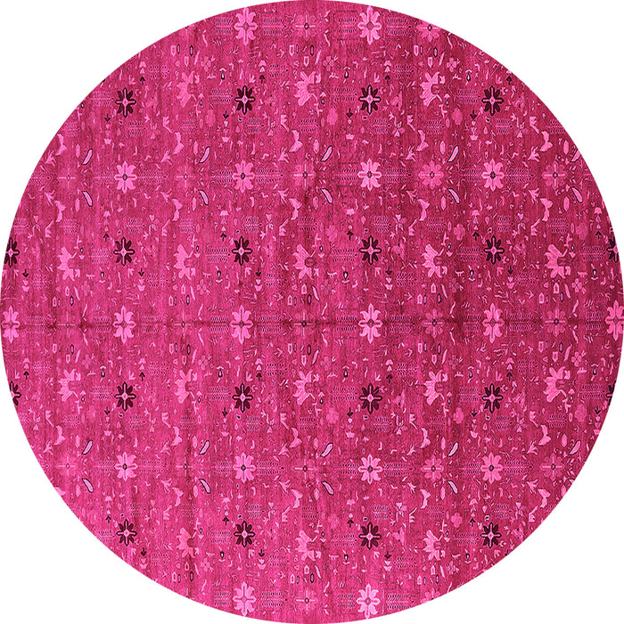 Round Machine Washable Oriental Pink Industrial Rug, wshurb1759pnk