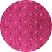 Round Machine Washable Oriental Pink Industrial Rug, wshurb1759pnk