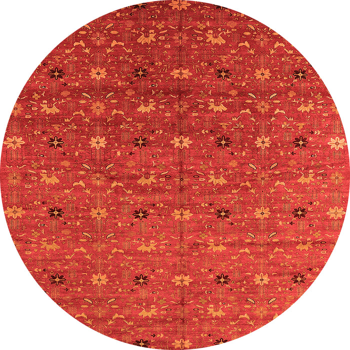 Round Machine Washable Oriental Orange Industrial Area Rugs, wshurb1759org