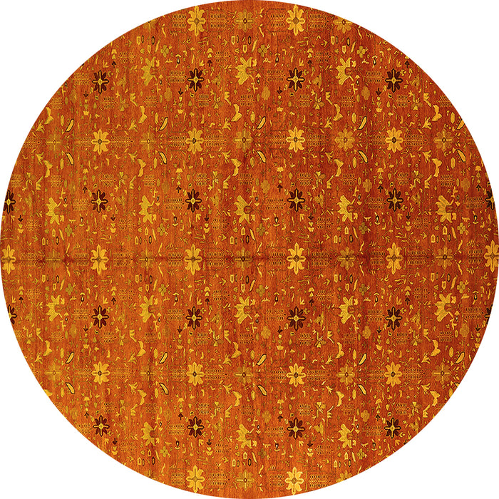 Round Machine Washable Oriental Yellow Industrial Rug, wshurb1759yw