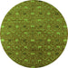 Round Machine Washable Oriental Green Industrial Area Rugs, wshurb1759grn