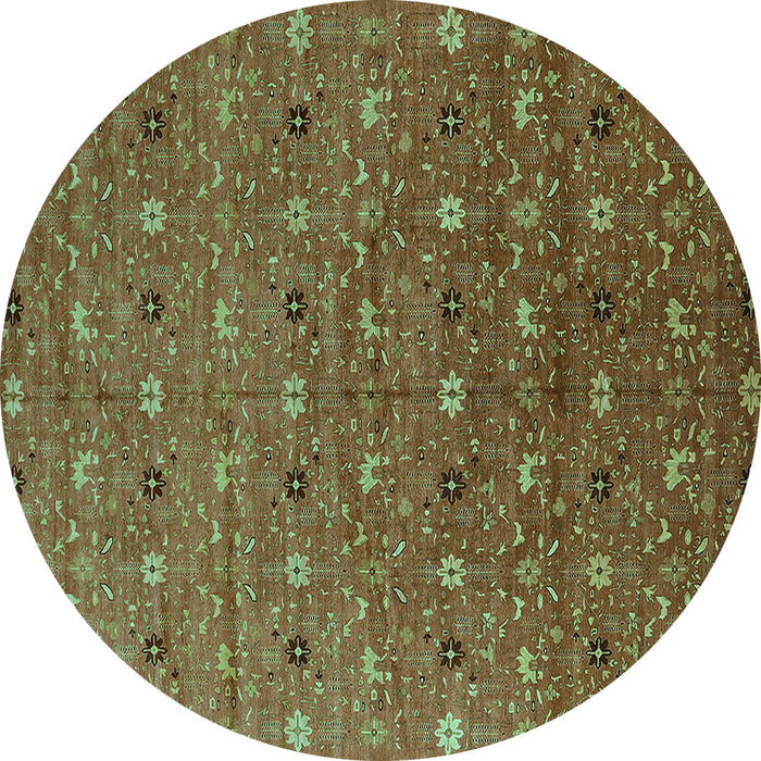 Round Oriental Turquoise Industrial Rug, urb1759turq