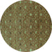 Round Oriental Turquoise Industrial Rug, urb1759turq