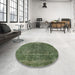 Round Mid-Century Modern Green Oriental Rug in a Office, urb1760