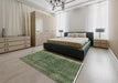 Mid-Century Modern Green Oriental Rug in a Bedroom, urb1760