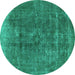 Round Oriental Turquoise Industrial Rug, urb1760turq