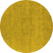 Round Machine Washable Oriental Yellow Industrial Rug, wshurb1761yw