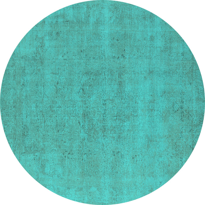 Round Machine Washable Oriental Turquoise Industrial Area Rugs, wshurb1761turq