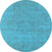 Round Machine Washable Oriental Light Blue Industrial Rug, wshurb1761lblu