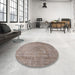 Round Machine Washable Industrial Modern Dark Almond Brown Rug in a Office, wshurb1762