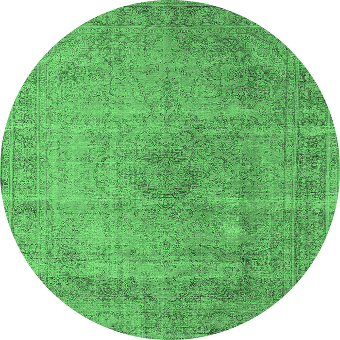 Round Oriental Emerald Green Industrial Rug, urb1762emgrn