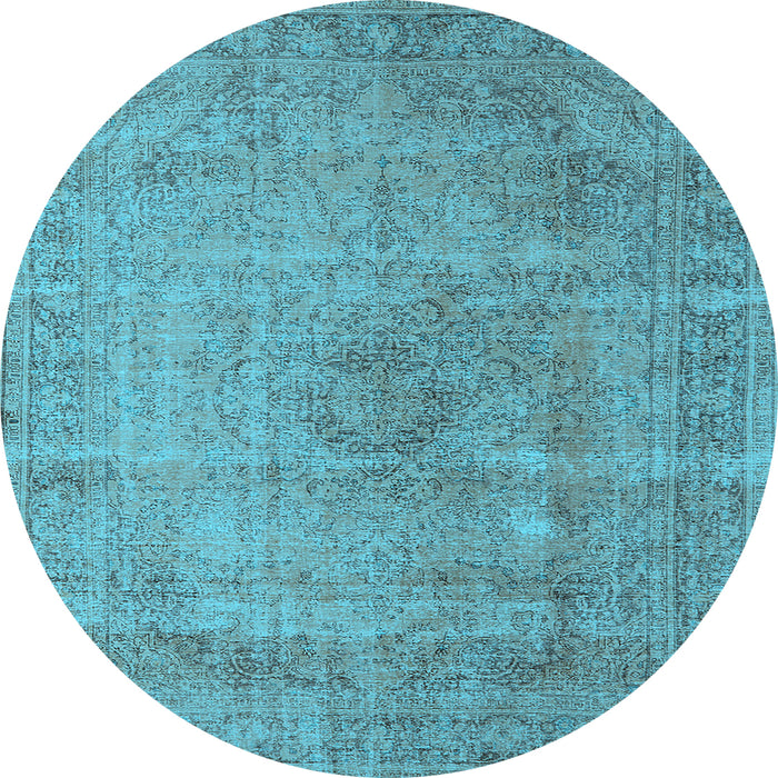 Round Machine Washable Oriental Light Blue Industrial Rug, wshurb1762lblu