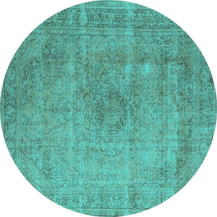 Round Oriental Turquoise Industrial Rug, urb1762turq