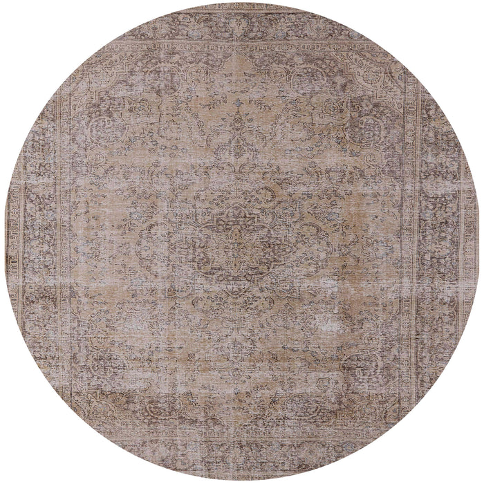 Round Mid-Century Modern Dark Almond Brown Oriental Rug, urb1762