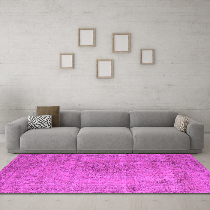 Machine Washable Oriental Pink Industrial Rug in a Living Room, wshurb1762pnk