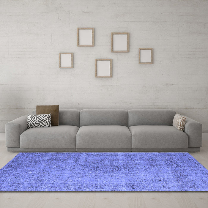 Machine Washable Oriental Blue Industrial Rug in a Living Room, wshurb1762blu