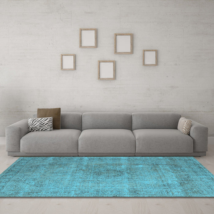 Machine Washable Oriental Light Blue Industrial Rug in a Living Room, wshurb1762lblu