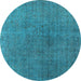 Round Machine Washable Oriental Light Blue Industrial Rug, wshurb1763lblu