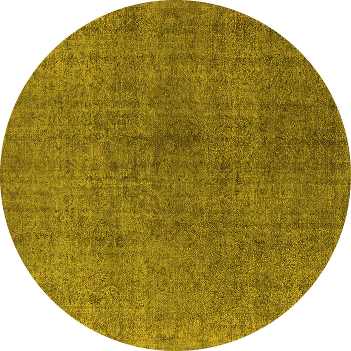 Round Machine Washable Oriental Yellow Industrial Rug, wshurb1763yw