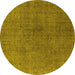 Round Machine Washable Oriental Yellow Industrial Rug, wshurb1763yw