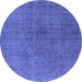 Round Machine Washable Oriental Blue Industrial Rug, wshurb1763blu