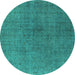 Round Machine Washable Oriental Turquoise Industrial Area Rugs, wshurb1763turq