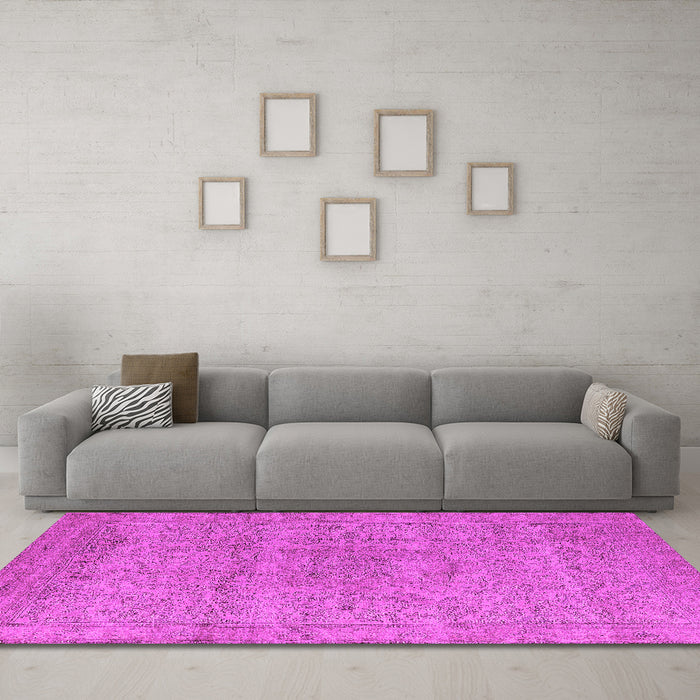 Machine Washable Oriental Pink Industrial Rug in a Living Room, wshurb1764pnk