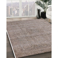 Mid-Century Modern Khaki Rose Pink Oriental Rug, urb1764