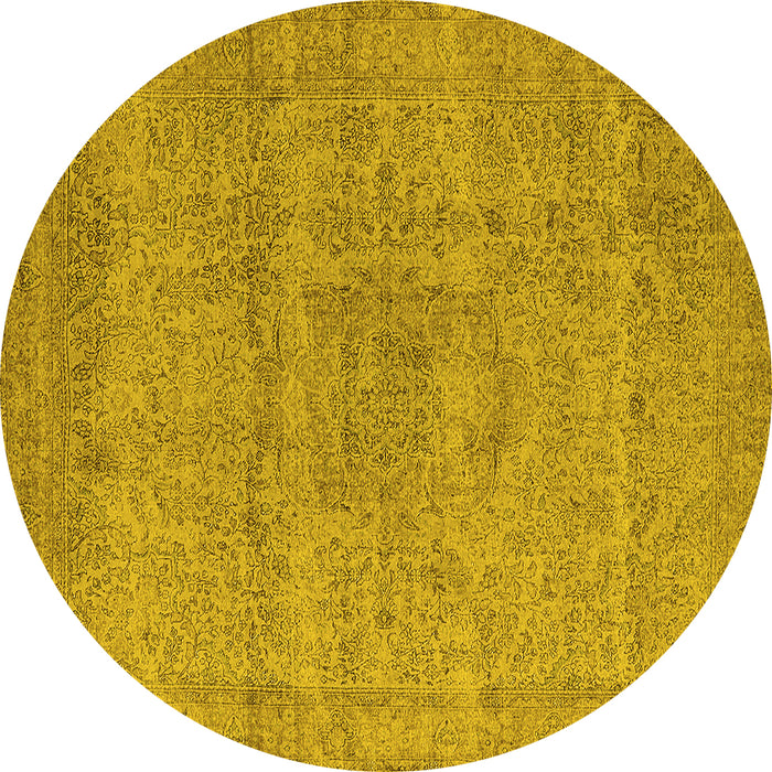 Round Machine Washable Oriental Yellow Industrial Rug, wshurb1764yw